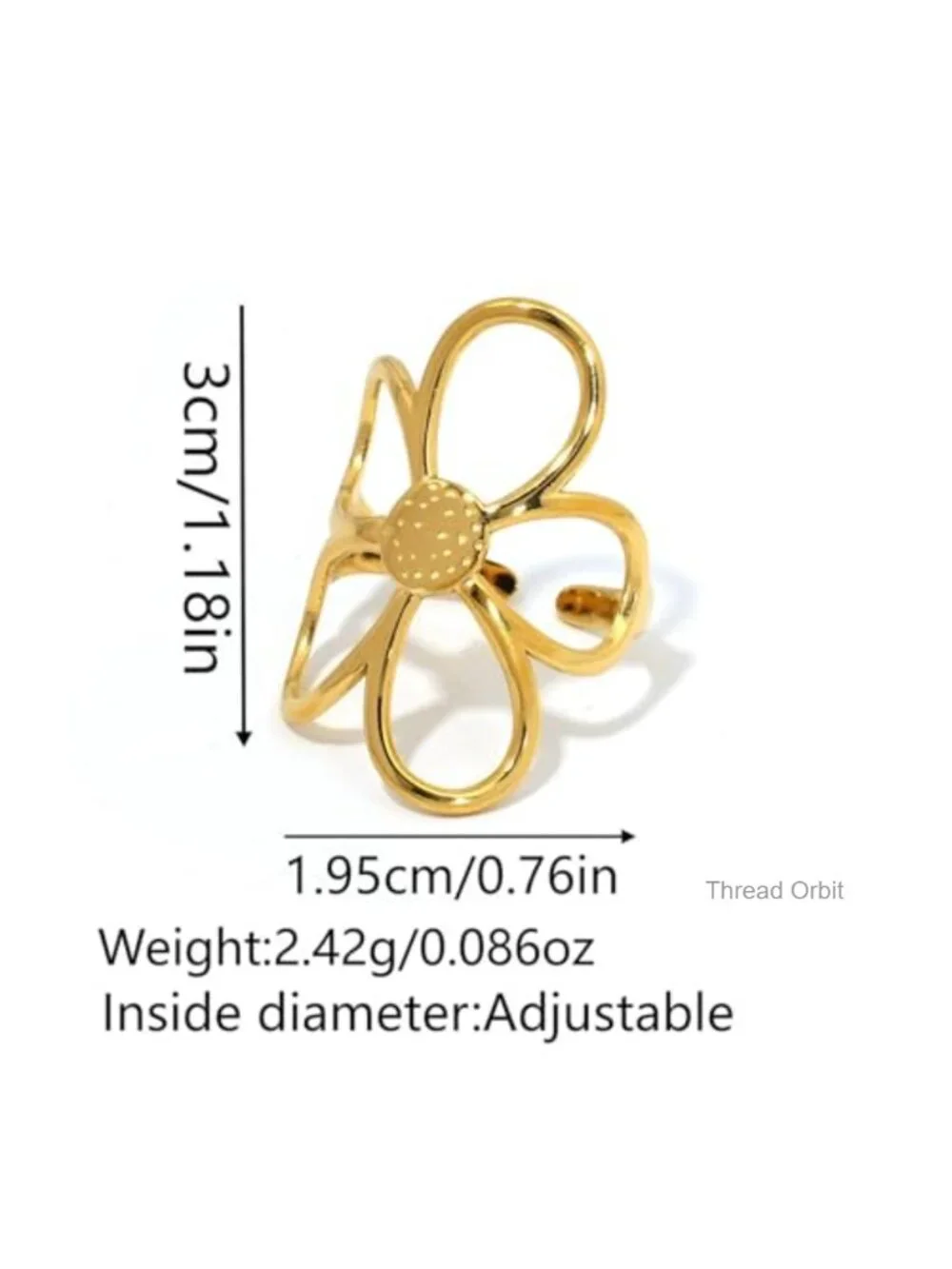 Adjustable Chunky Hollow Flower Stainless Steel Ring for Women